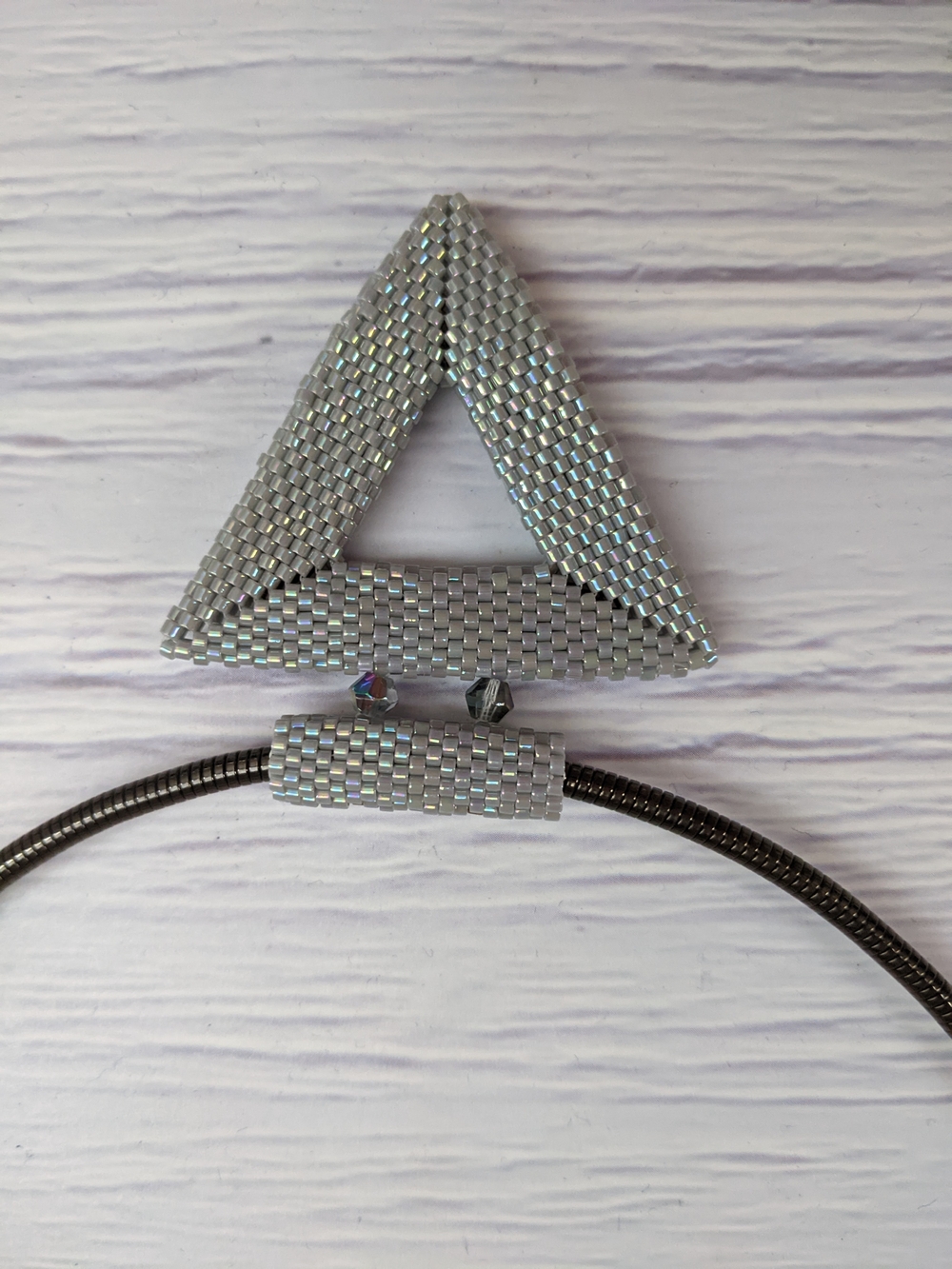 Iridescent Silver & Gold Triangle Beaded Pendant Necklace - Picture 8 of 9